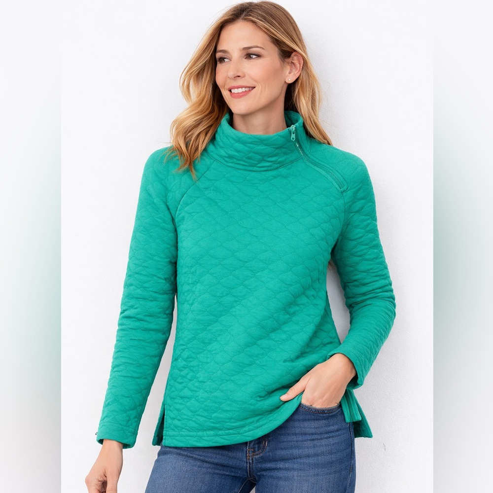 T by Talbots Quilted Pullover Jacket Green Size M